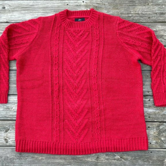 Ellos Women Sweater Wool Blend Red Cable Tunic Pull over Sweater Size 2X 26-28 - Picture 9 of 9